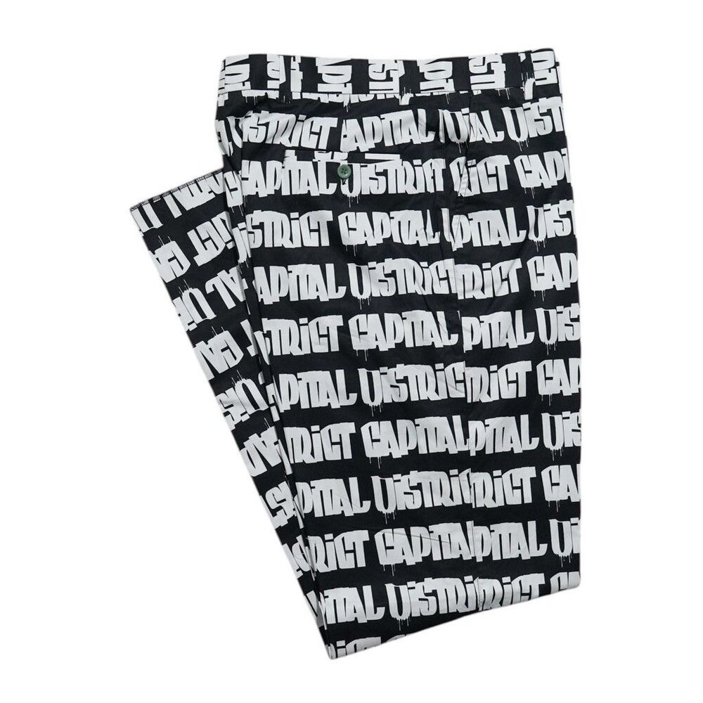 Mens 34 Graphic Print Pants Black White Cotton Flat Front Straight Fit Trousers